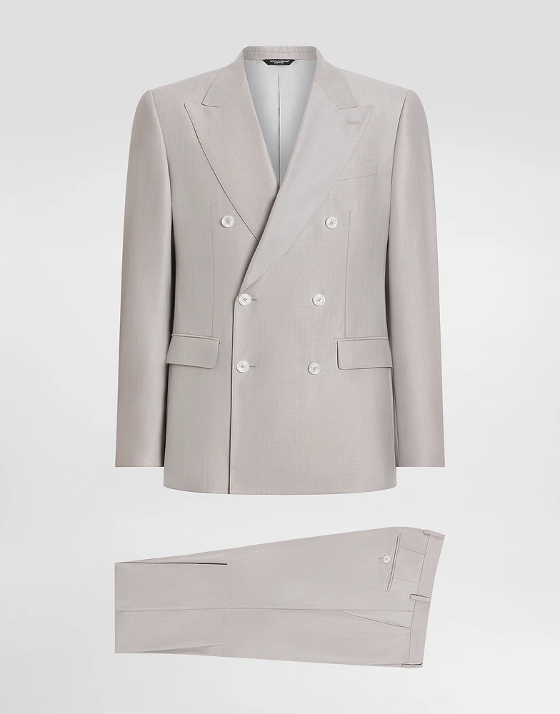 Deconstructed double-breasted wool and silk suit