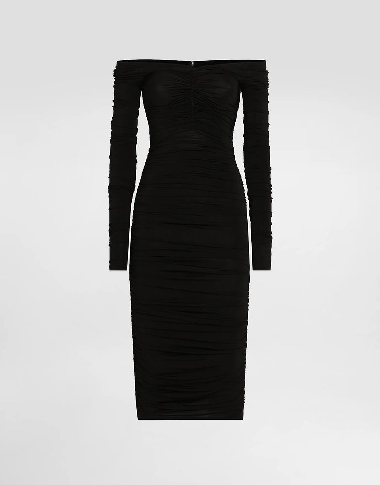 Organzine draped calf-length dress