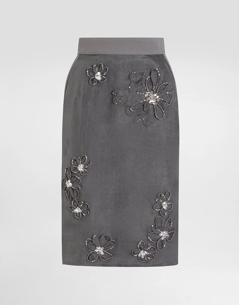 Organza midi skirt with flower embroidery