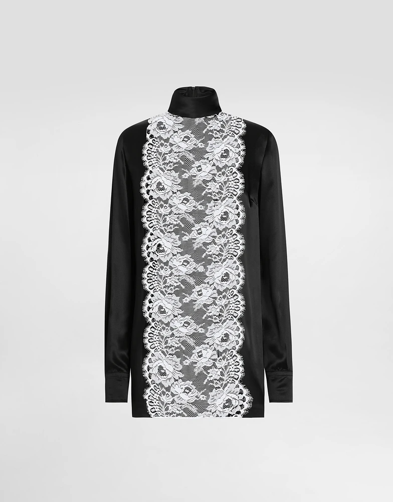 Satin sack top with lace shirt front