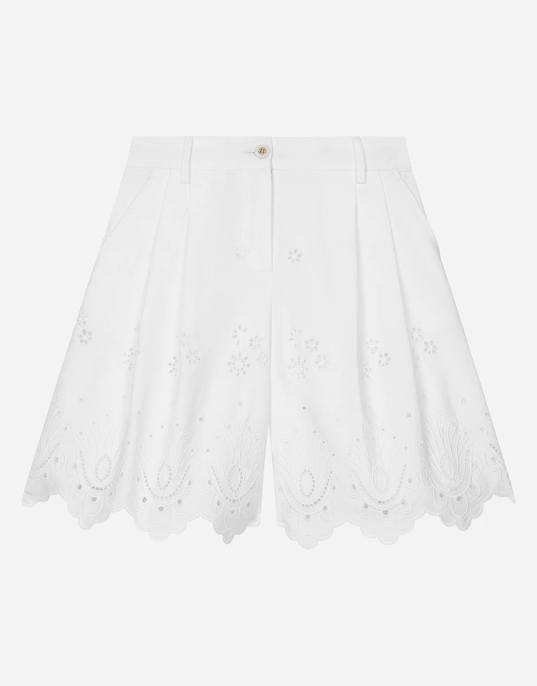 Poplin and broderie anglaise shorts