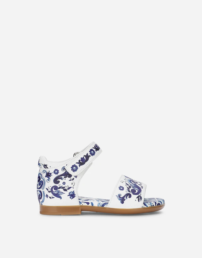 Nappa leather sandals with majolica print