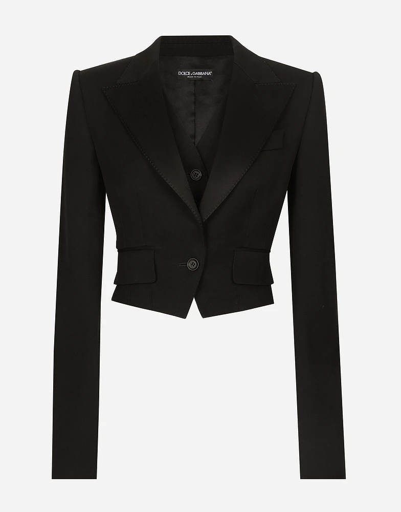 Short wool gabardine jacket with vest