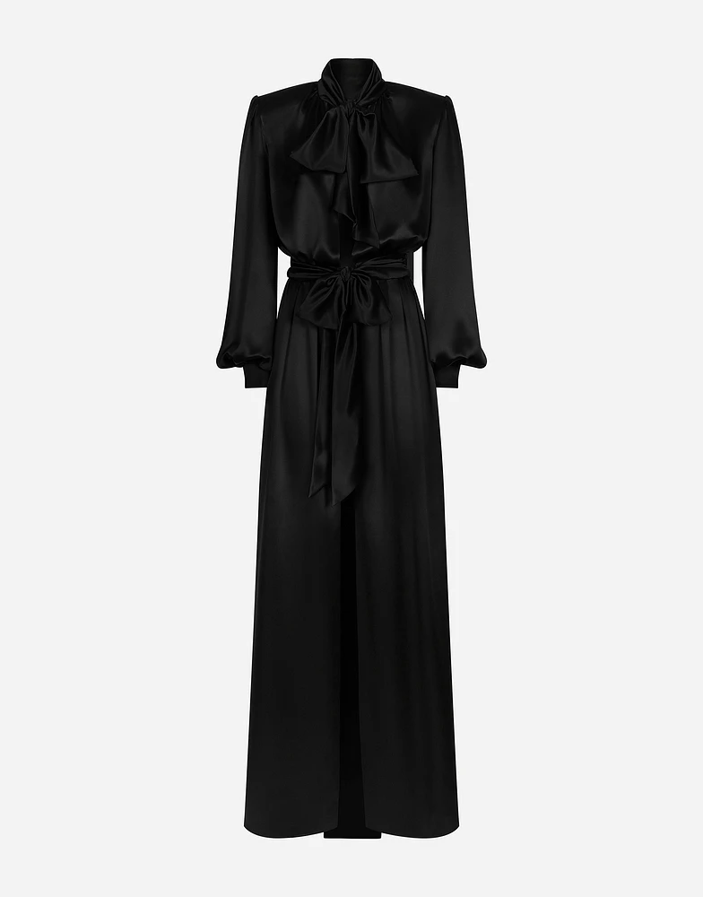 Long silk satin dress with front slit