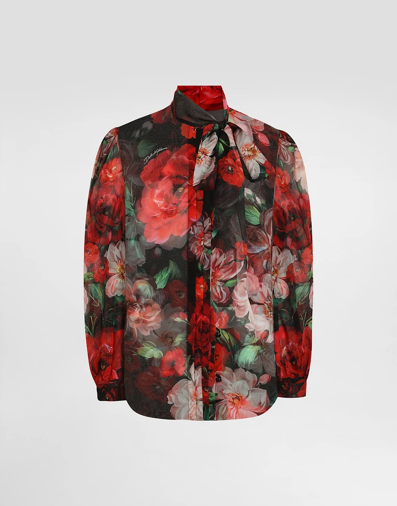 Chiffon pussy-bow shirt with floral print