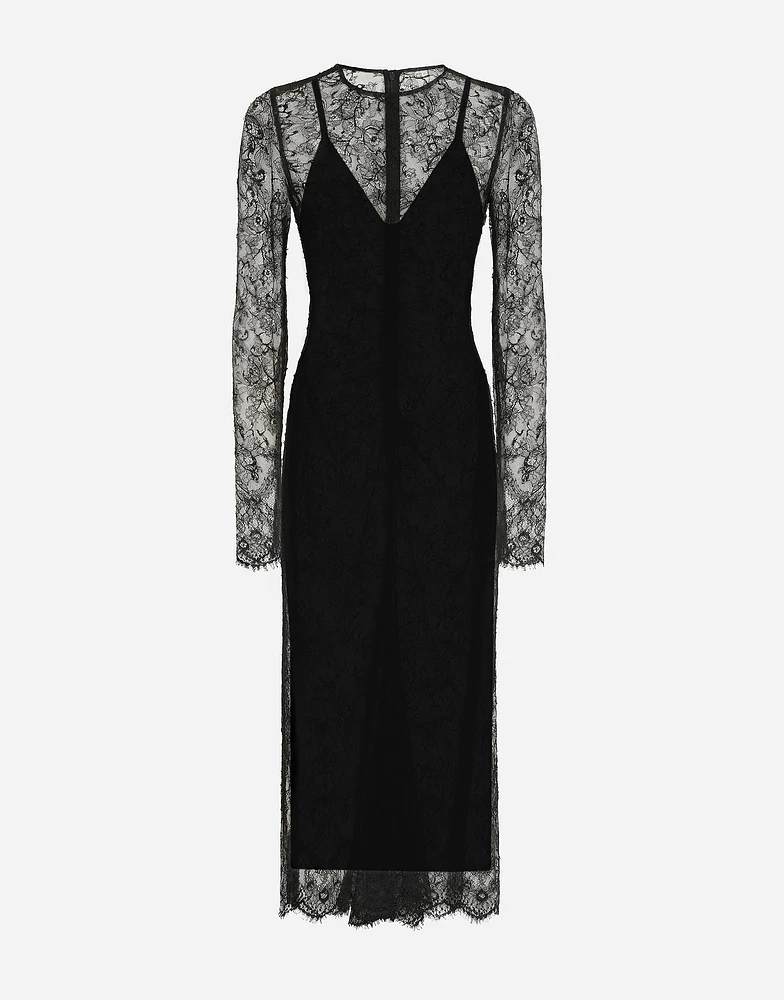 Chantilly lace fil coupé calf-length dress