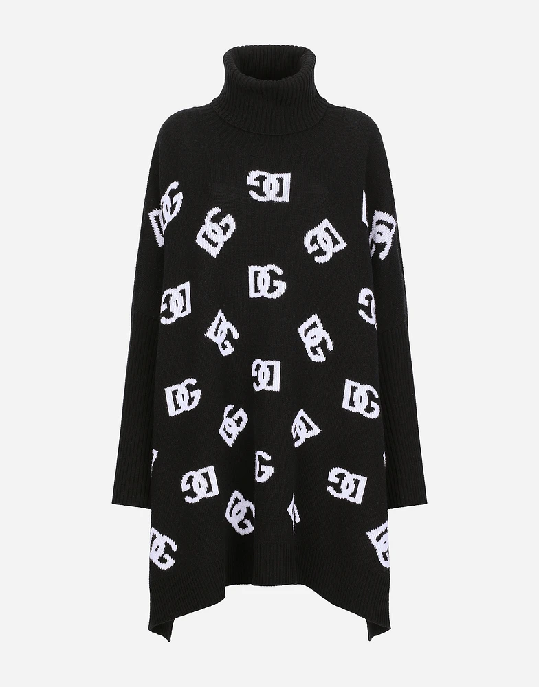 Wool poncho with jacquard DG logo