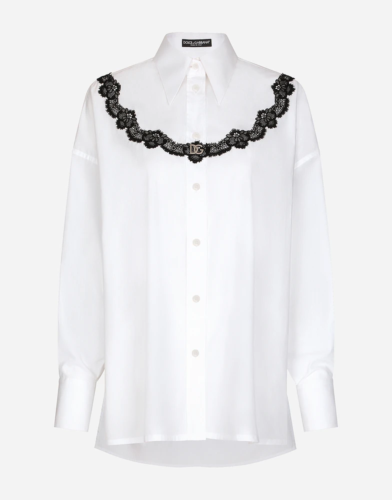 Oversize poplin shirt with lace inserts