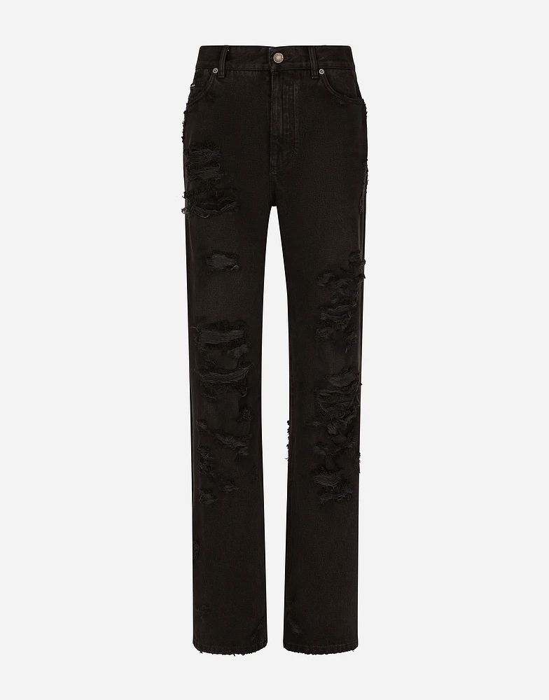 Flared jeans with ripped details