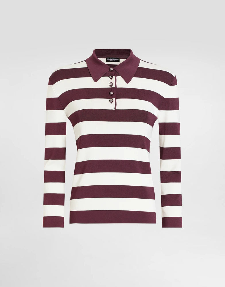Striped viscose polo-shirt