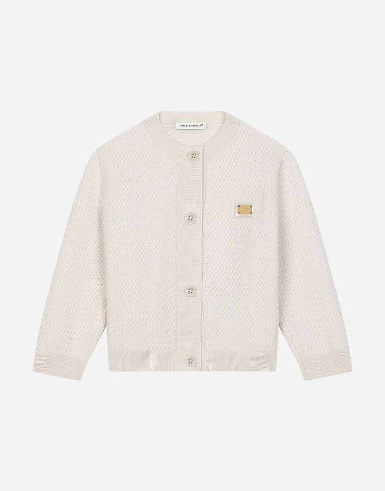 Basketweave-stitch knit cardigan