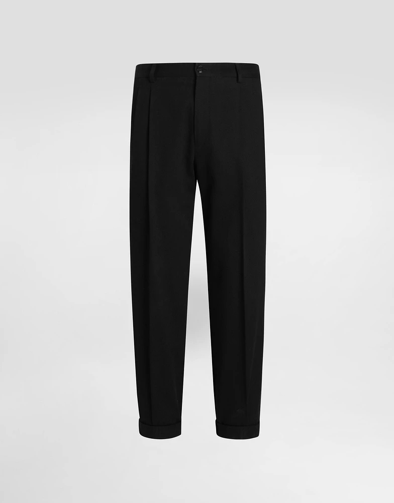 Cotton gabardine pants with double darts