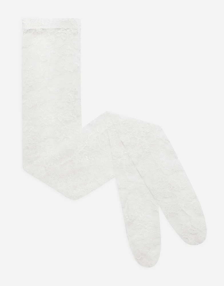 Lace tights with branded elastic