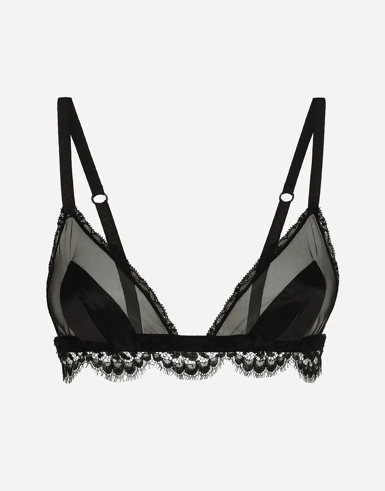 Satin, lace and tulle soft-cup triangle bra