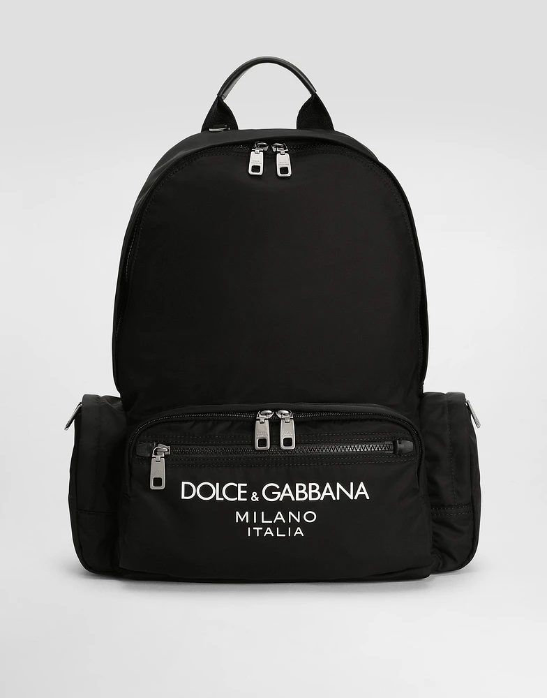 Nylon backpack with rubberized logo