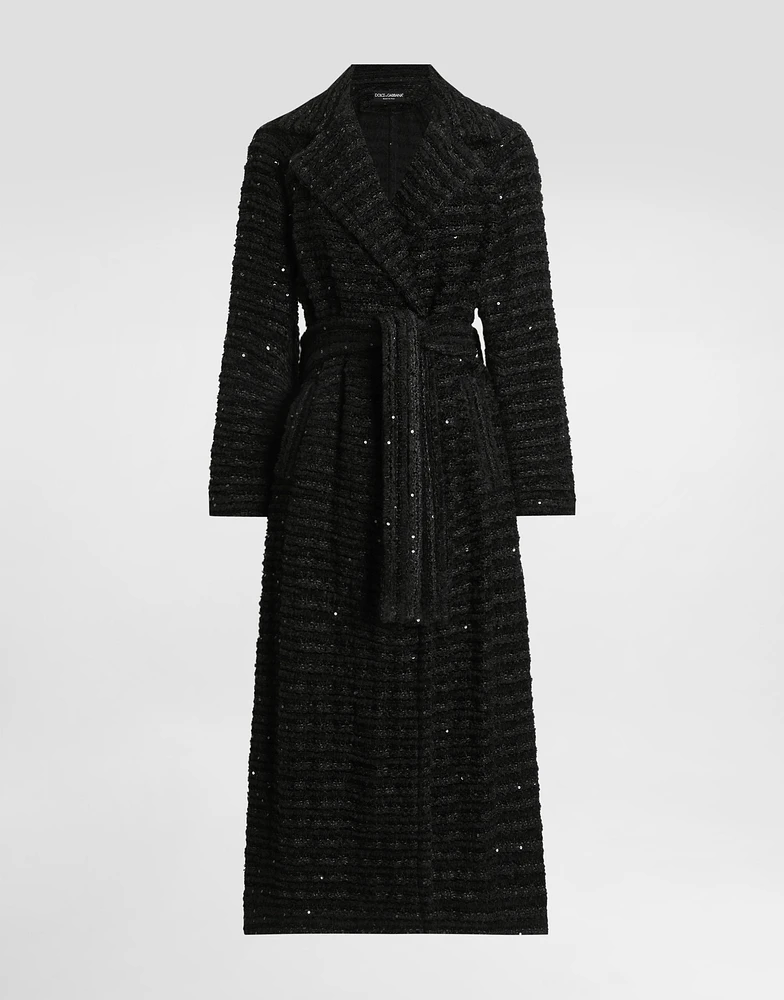 Tweed coat with micro-sequin embellishment