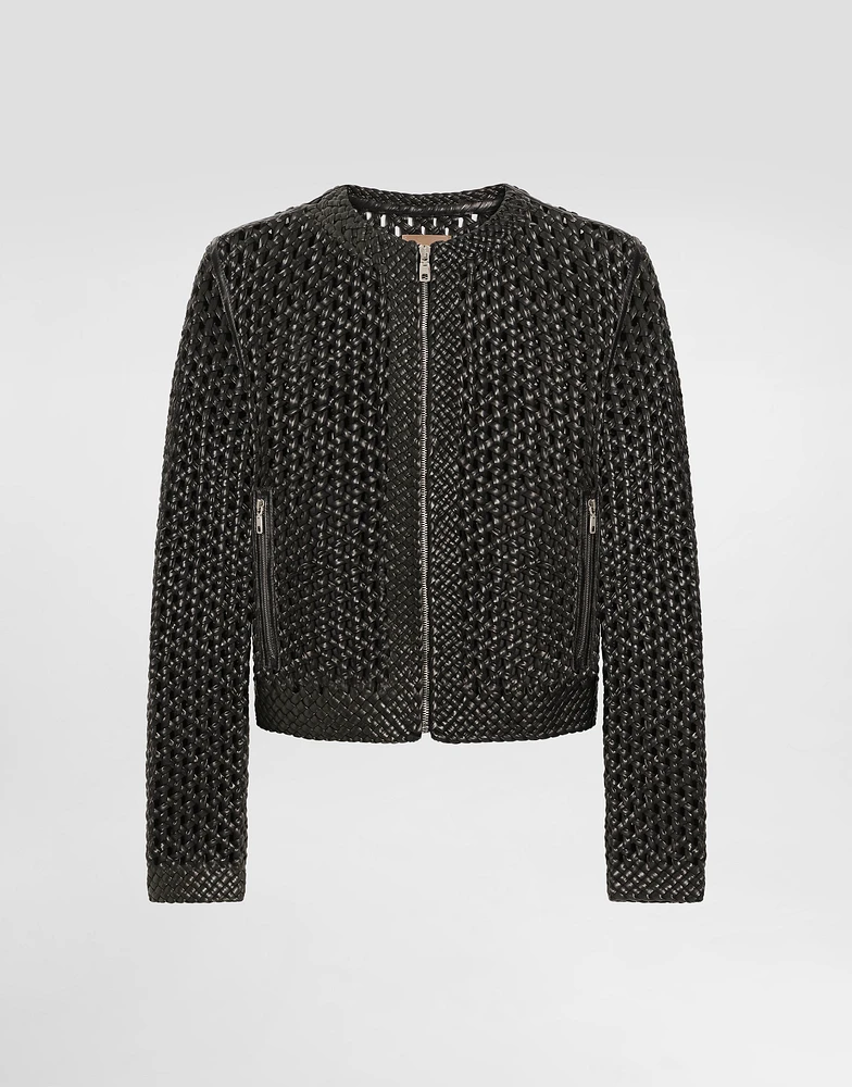 Woven nappa leather jacket