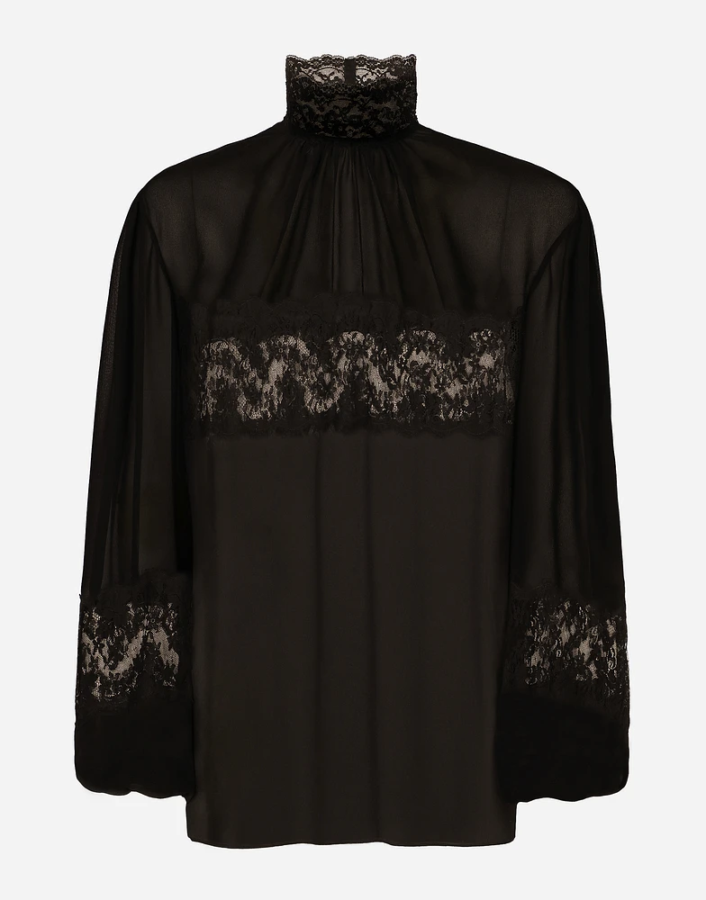 Georgette and lace turtle-neck blouse