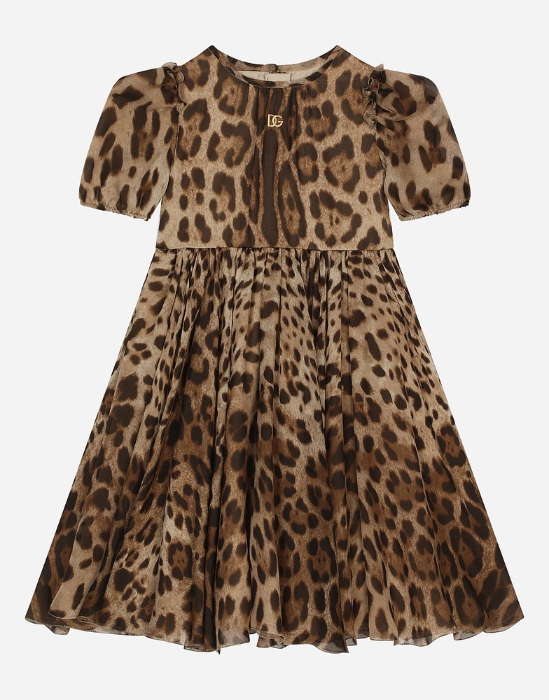 Leopard-print chiffon midi dress