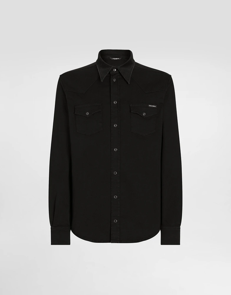 Coated black stretch denim shirt