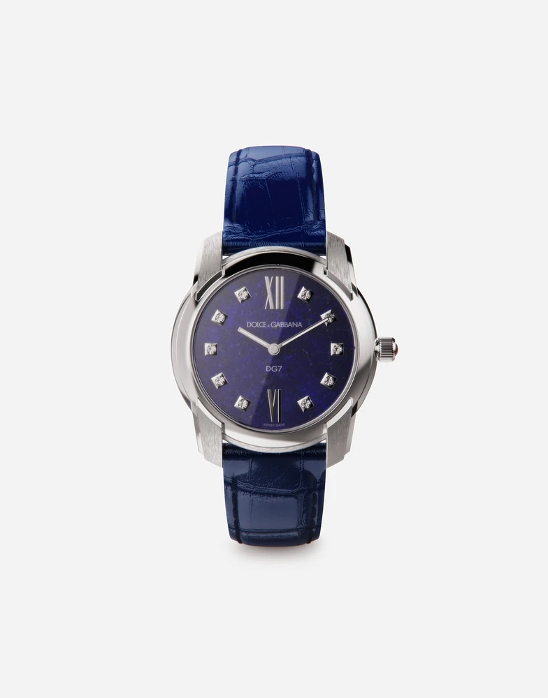 DG7 watch in steel with lapis lazuli and diamonds