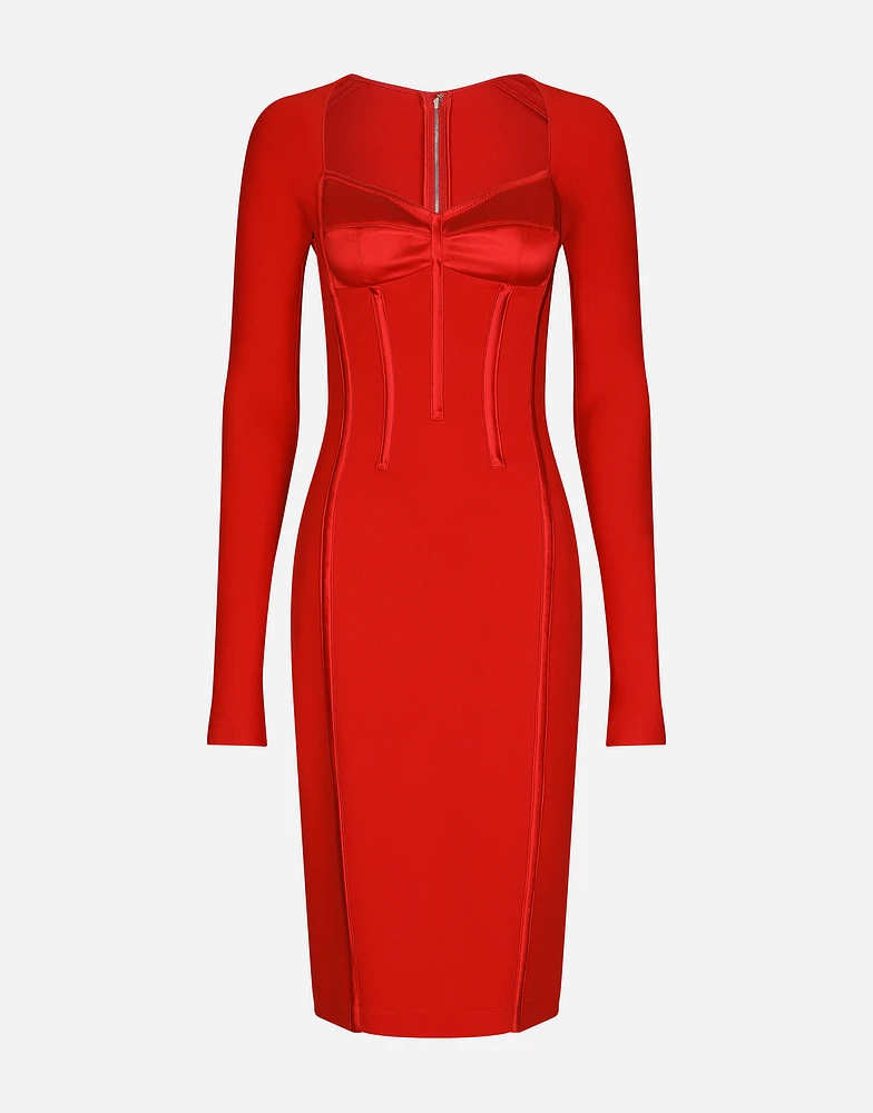 Viscose calf-length dress with corset details