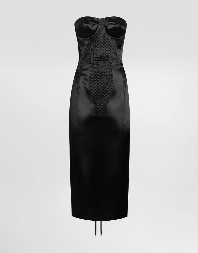 Strapless satin dress with corset details