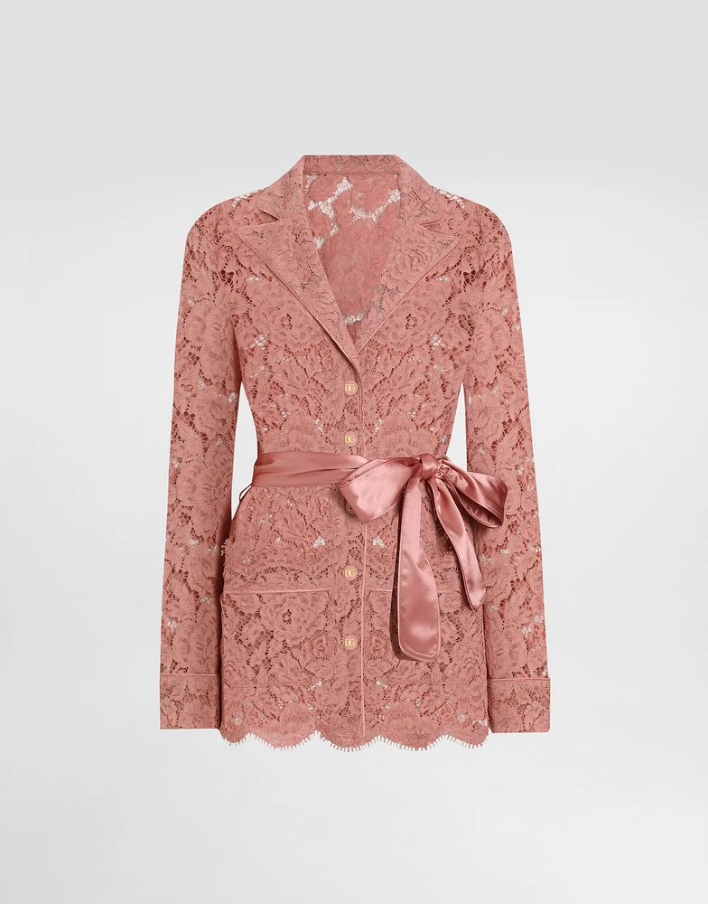 Floral cordonetto lace pajama shirt with DG logo