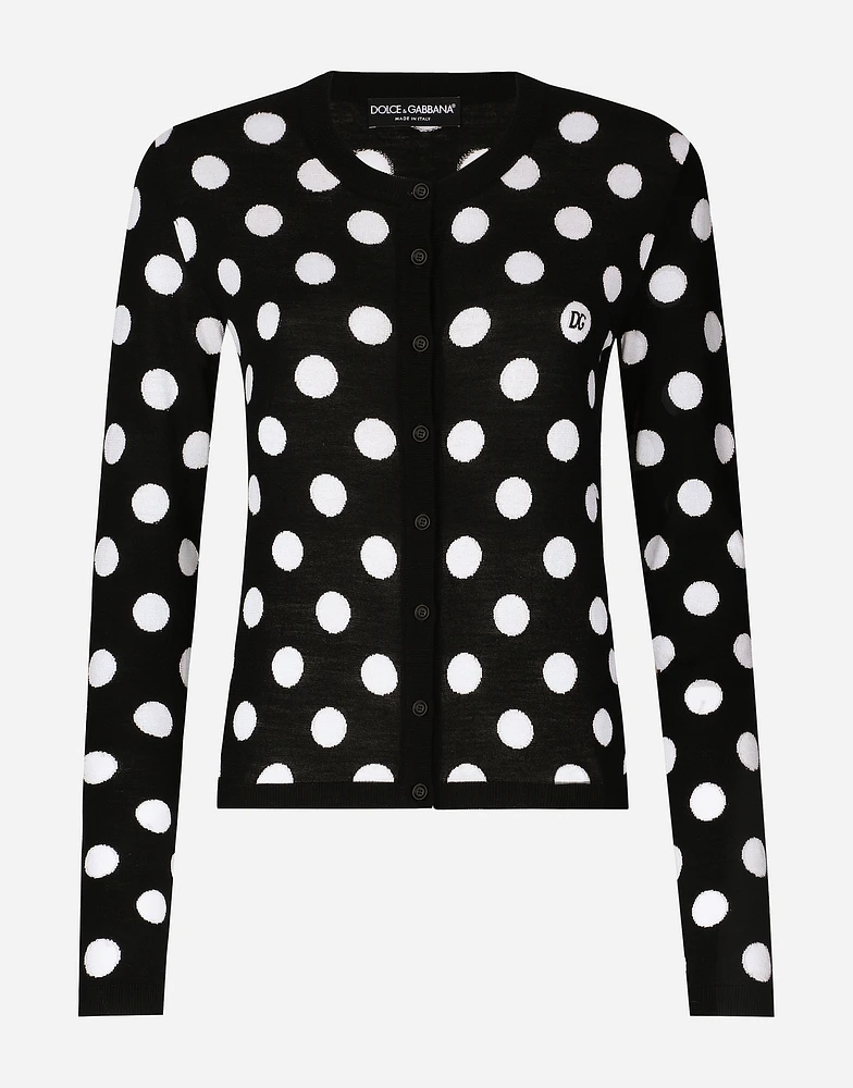 Wool and silk cardigan with polka-dot inlay