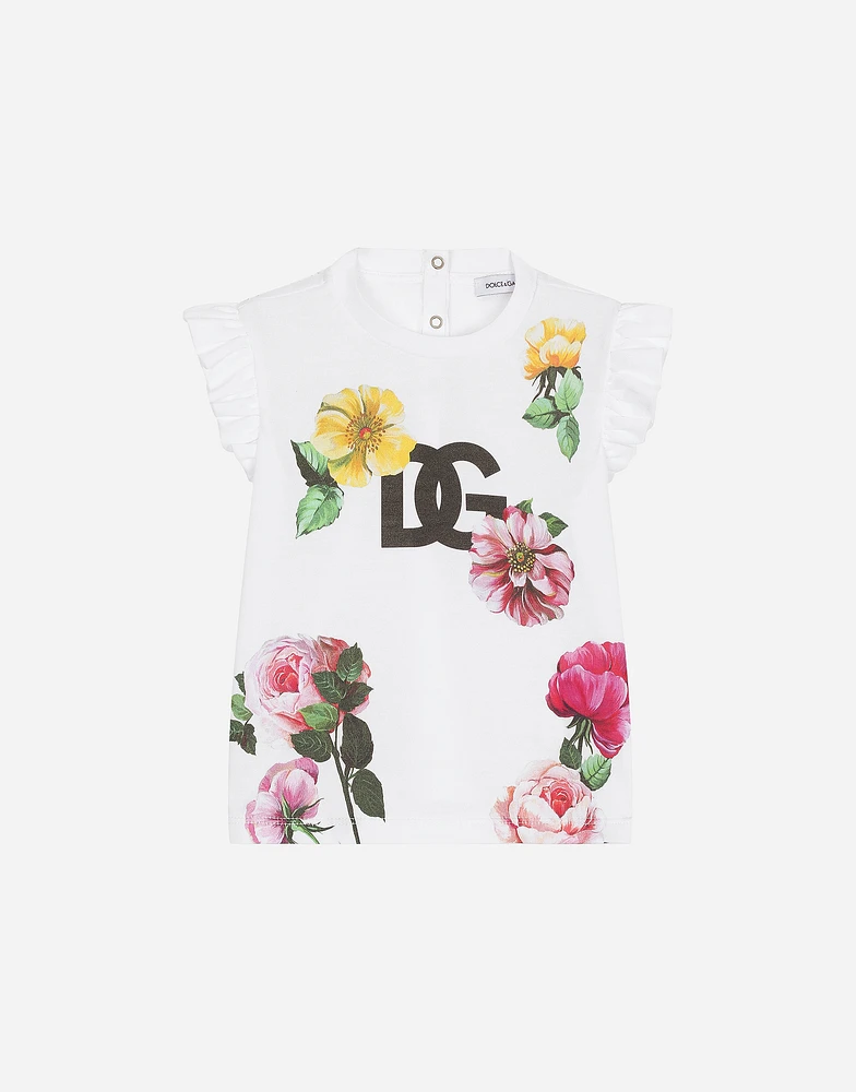 Jersey T-shirt with floral and DG logo print