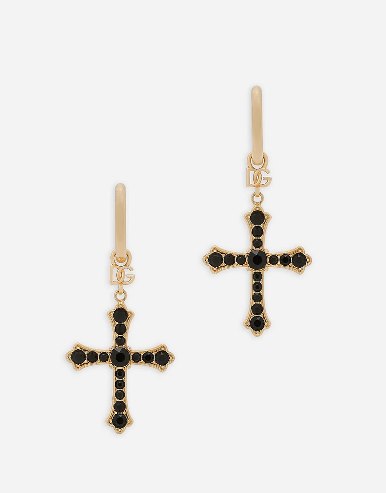 Creole earrings with rhinestone crosses