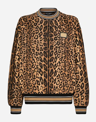 Round-neck sweatshirt with leopard-print Crespo and tag