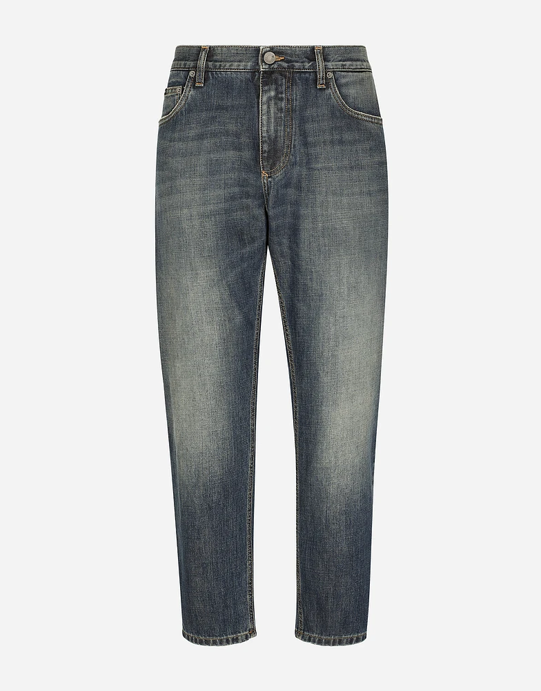 Light blue wash loose stretch jeans
