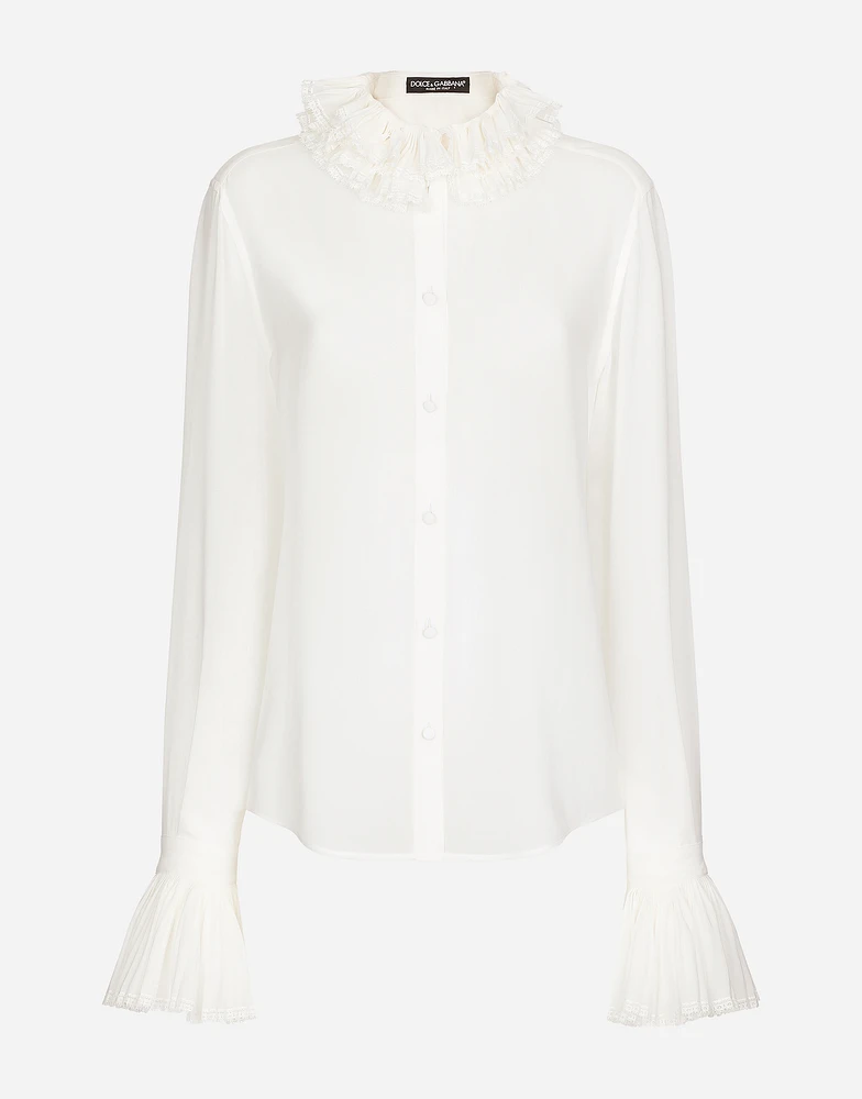 Georgette shirt with pleated cuffs and collar details