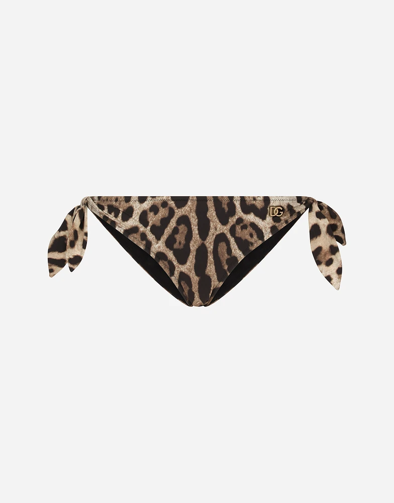 Leopard-print tie bikini bottoms