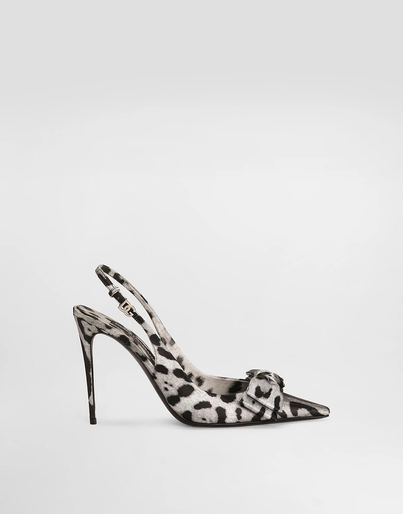 Leopard-print satin slingbacks