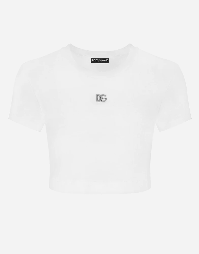 Cropped jersey T-shirt with DG logo