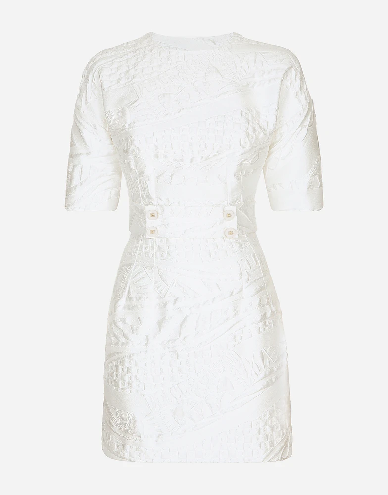 Short brocade dress with belt