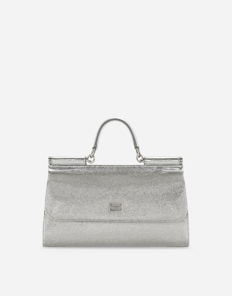 Satin Sicily bag with fusible rhinestones