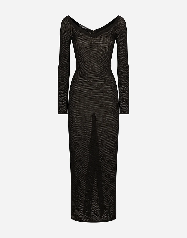 Mesh-stitch sheath dress with jacquard DG logo