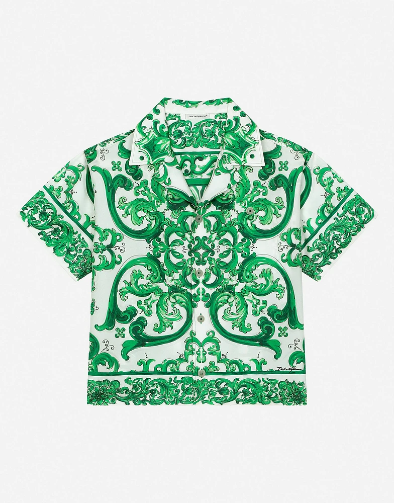 Twill shirt with green majolica print