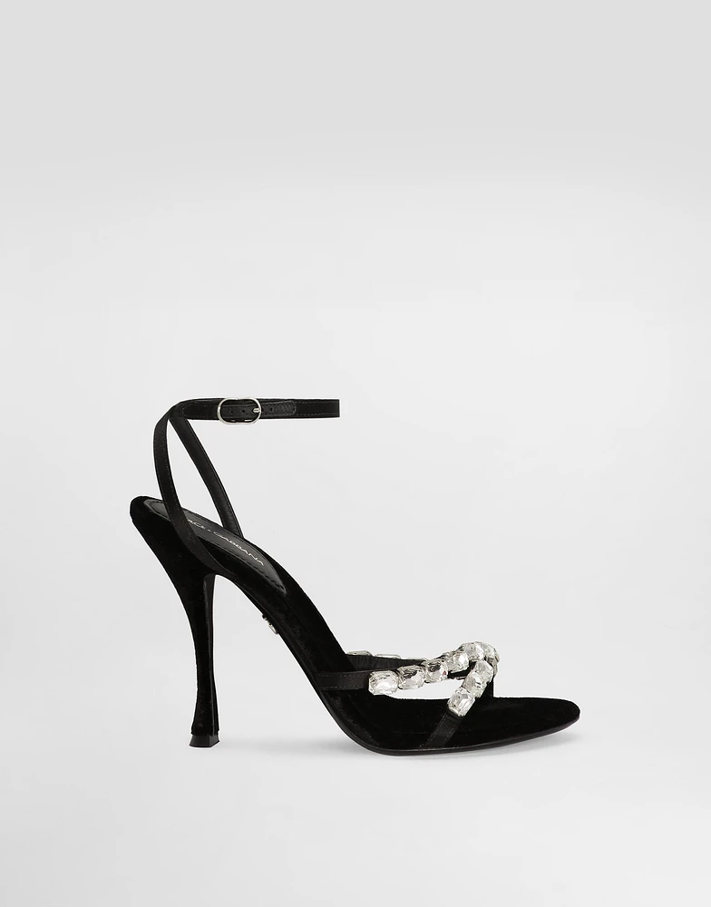 Satin sandals with gemstone embellishment