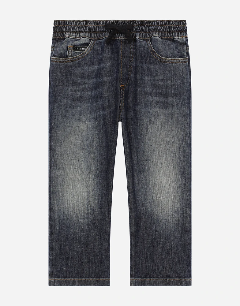 Blue wash stretch denim jeans