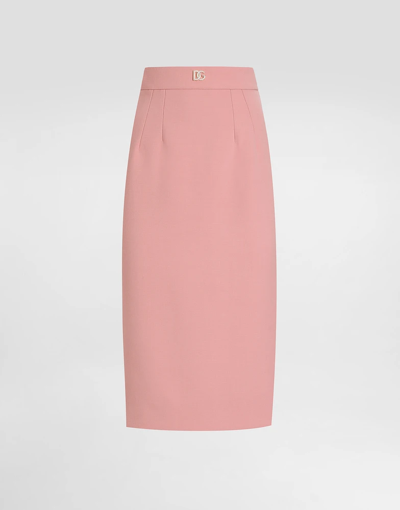 Calf-length wool pencil skirt with DG logo