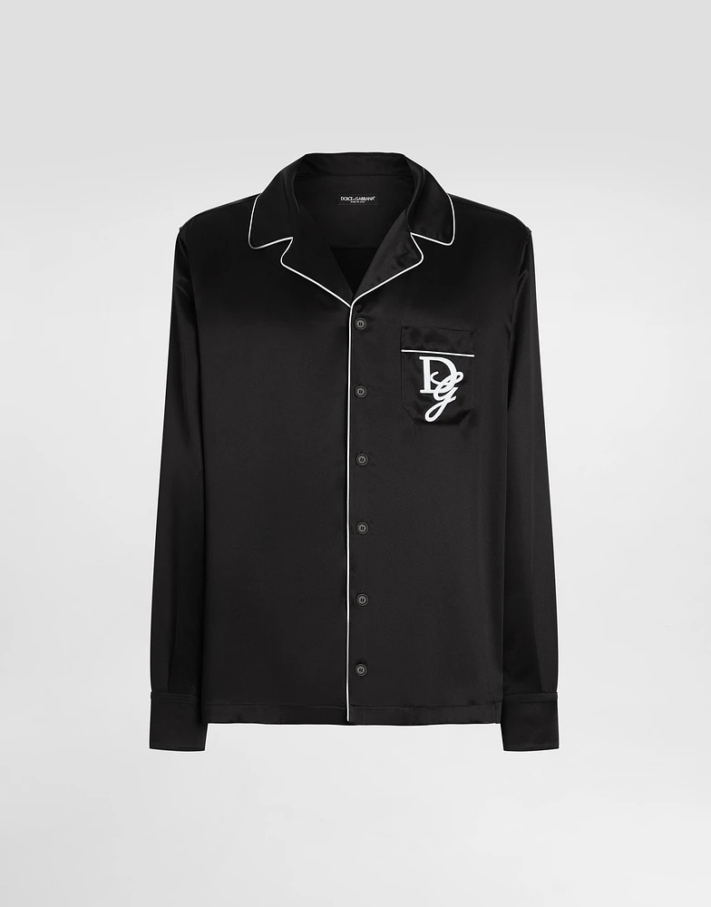 Silk vanity shirt with logo embroidery