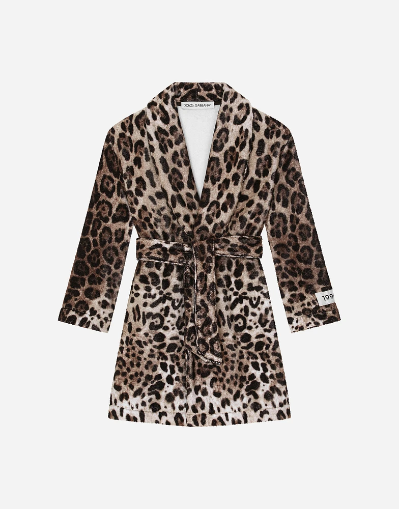Leopard-print terrycloth bathrobe