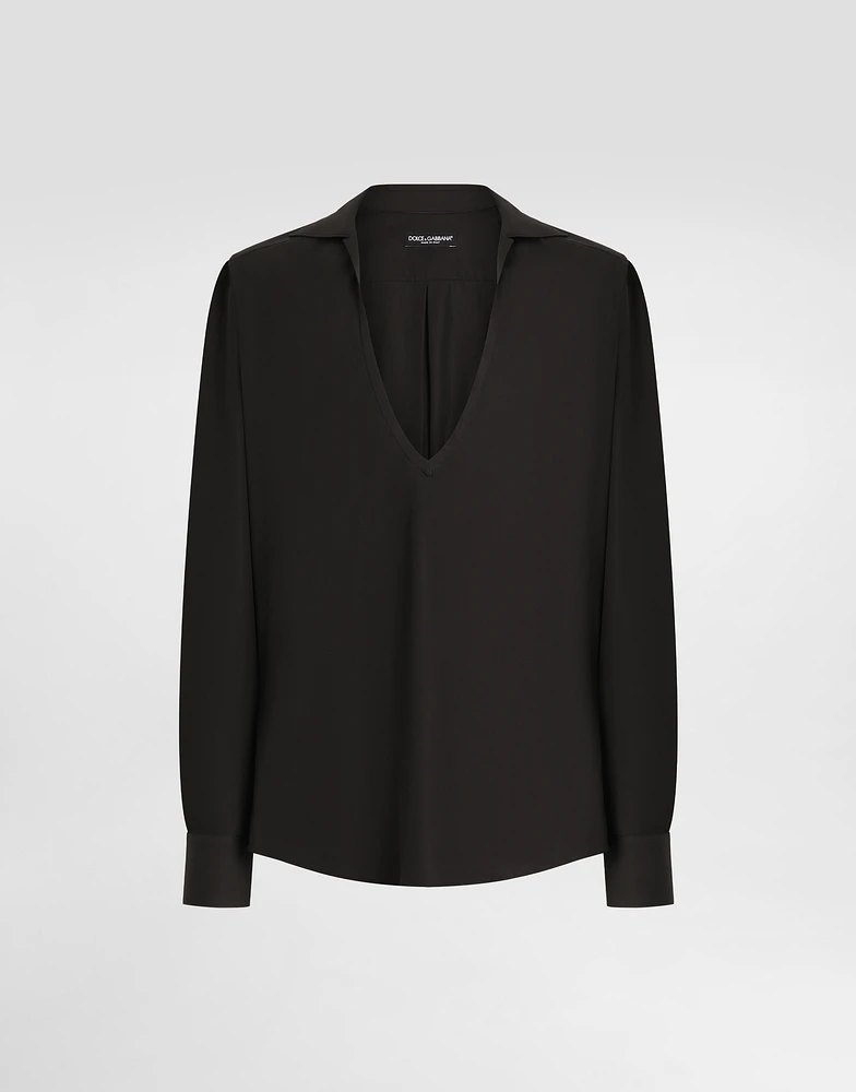 Long-sleeved V-neck shirt cotton poplin