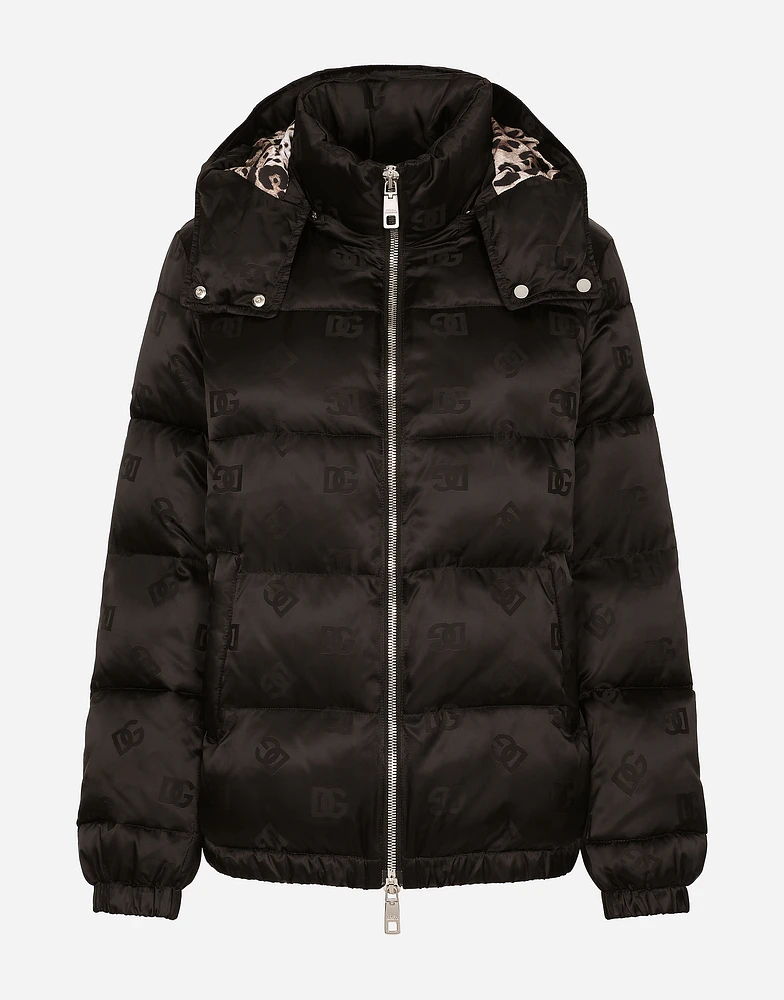 Satin jacquard down jacket with all-over DG logo