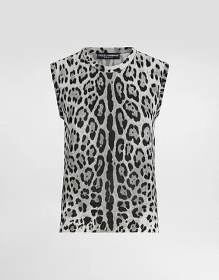 Silk tank top with leopard print