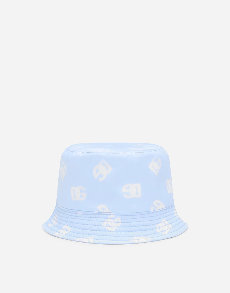 Nylon bucket hat with all-over logo print